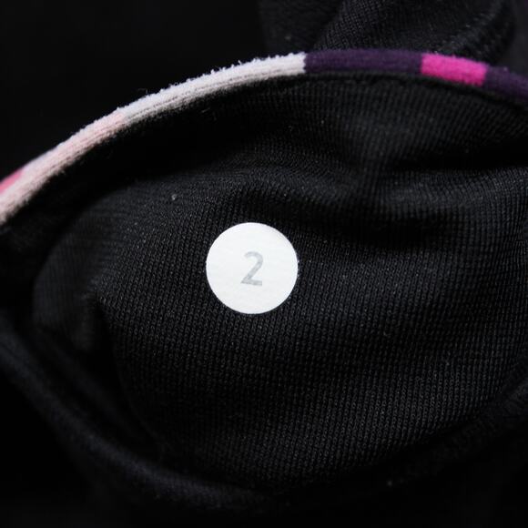 Lululemon Wunder Under Crop Womens 2 Black Pink Stripe Luon - Picture 3 of 7